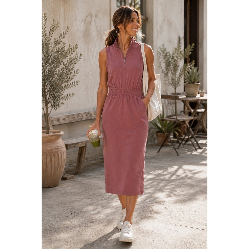 Athleta Retroterry Midi Dress Rosewood Quarter Zip Casual Athleisure XS